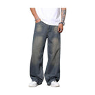 Mens Retro Vintage Blue Wide Leg Baggy Jeans Loose Denim Pants - VacationGrabs