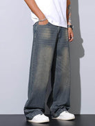 Mens Retro Vintage Blue Wide Leg Baggy Jeans Loose Denim Pants - VacationGrabs