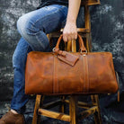 Vintage Leather Travel Duffle Shoulder Bag - VacationGrabs