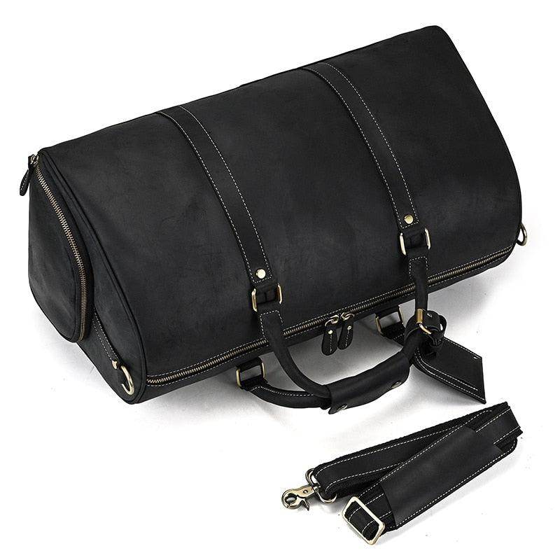 Vintage Leather Travel Duffle Shoulder Bag - VacationGrabs