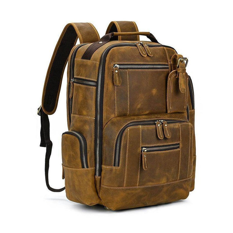Vintage leather backpack from VacationGrabs with multiple pockets and durable design for travel