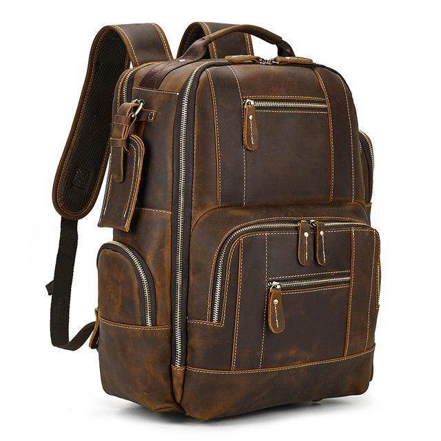 VacationGrabs vintage leather backpack with multiple pockets and durable stitching for everyday use