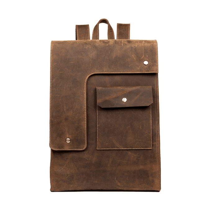 Vintage leather business backpack with a sleek design and front pocket for essentials