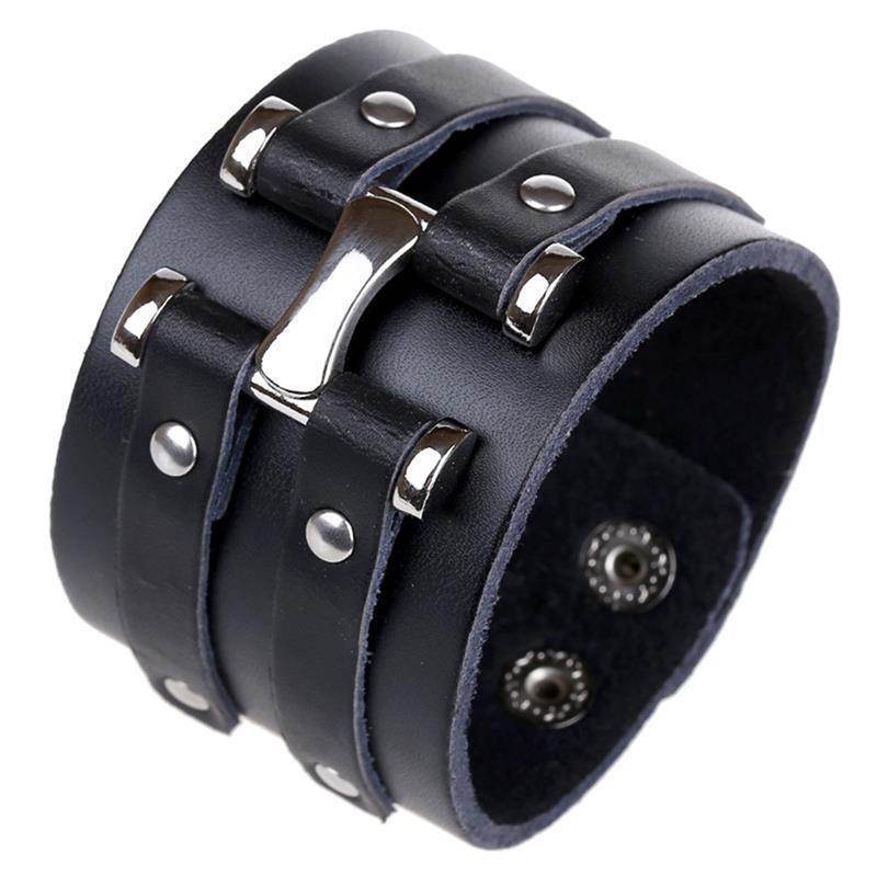 Stylish black vintage punk bracelets for men with metal studs and adjustable clasp for a bold look