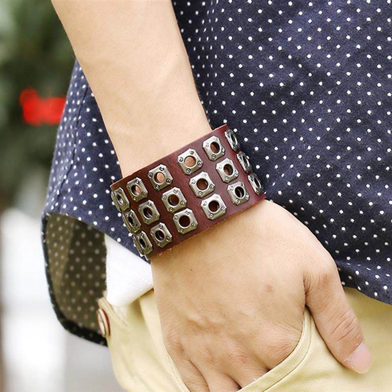 Vintage punk bracelets for men featuring a stylish leather design with metal accents.