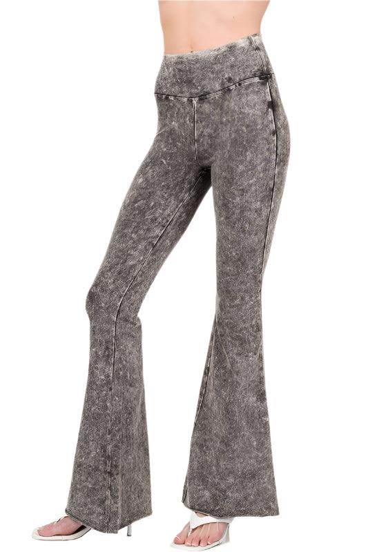 ZENANA Vintage style flared pants in patterned gray fabric with a high waist and a flattering fit