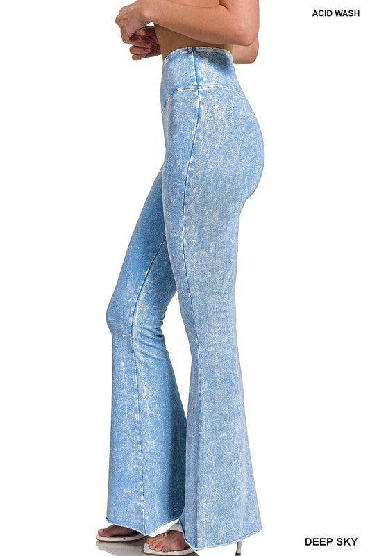 ZENANA Vintage style flared pants in acid wash with a high waist for a retro look