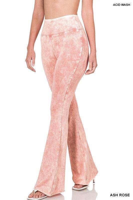 ZENANA Vintage style flared pants in acid wash ash rose, perfect for a retro-inspired outfit