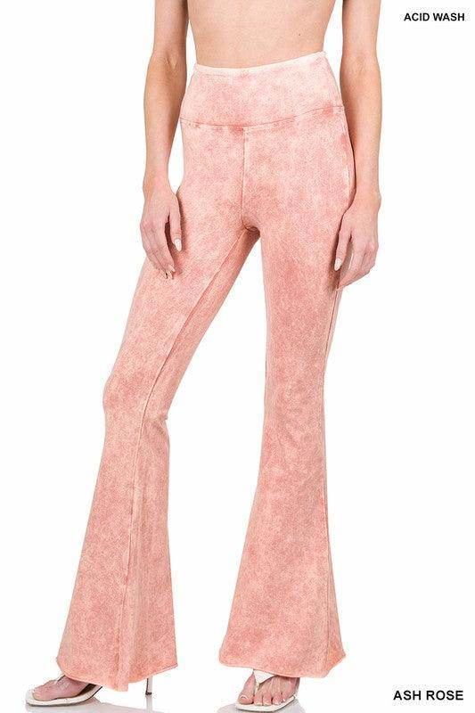 ZENANA Vintage style flared pants in acid wash ash rose for a retro-inspired look