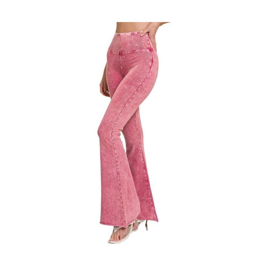 ZENANA Vintage style flared pants in pink with a stylish high waist for a retro look