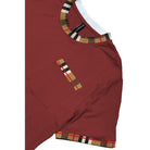 WEIV men's checkered short sleeve tee in maroon with checkered trim on collar sleeve and pocket
