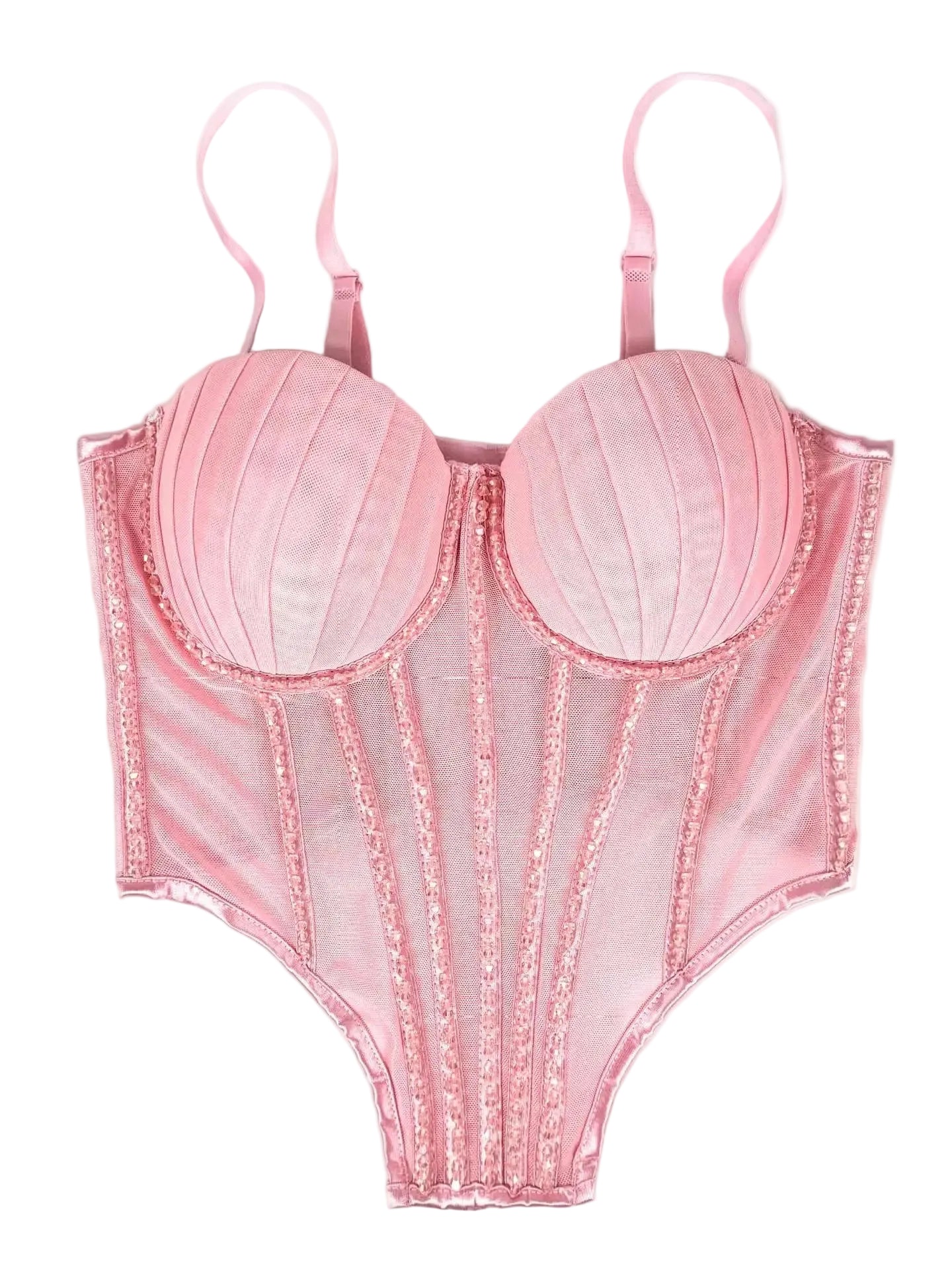 Pink sexy clubwear bustier shirt with structured cups and adjustable straps for a stylish night out