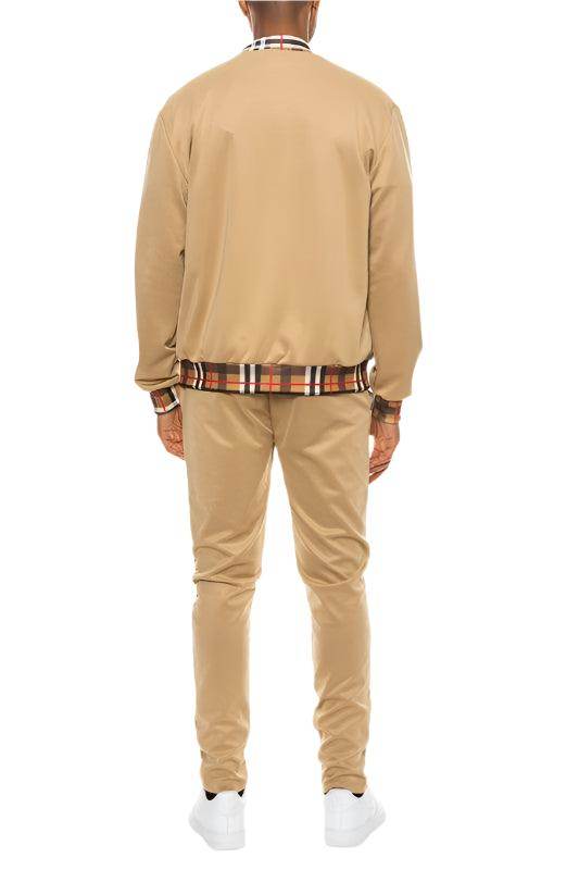 WEIV Men's 2PC Track Set in Beige featuring a stylish waist band track suit design