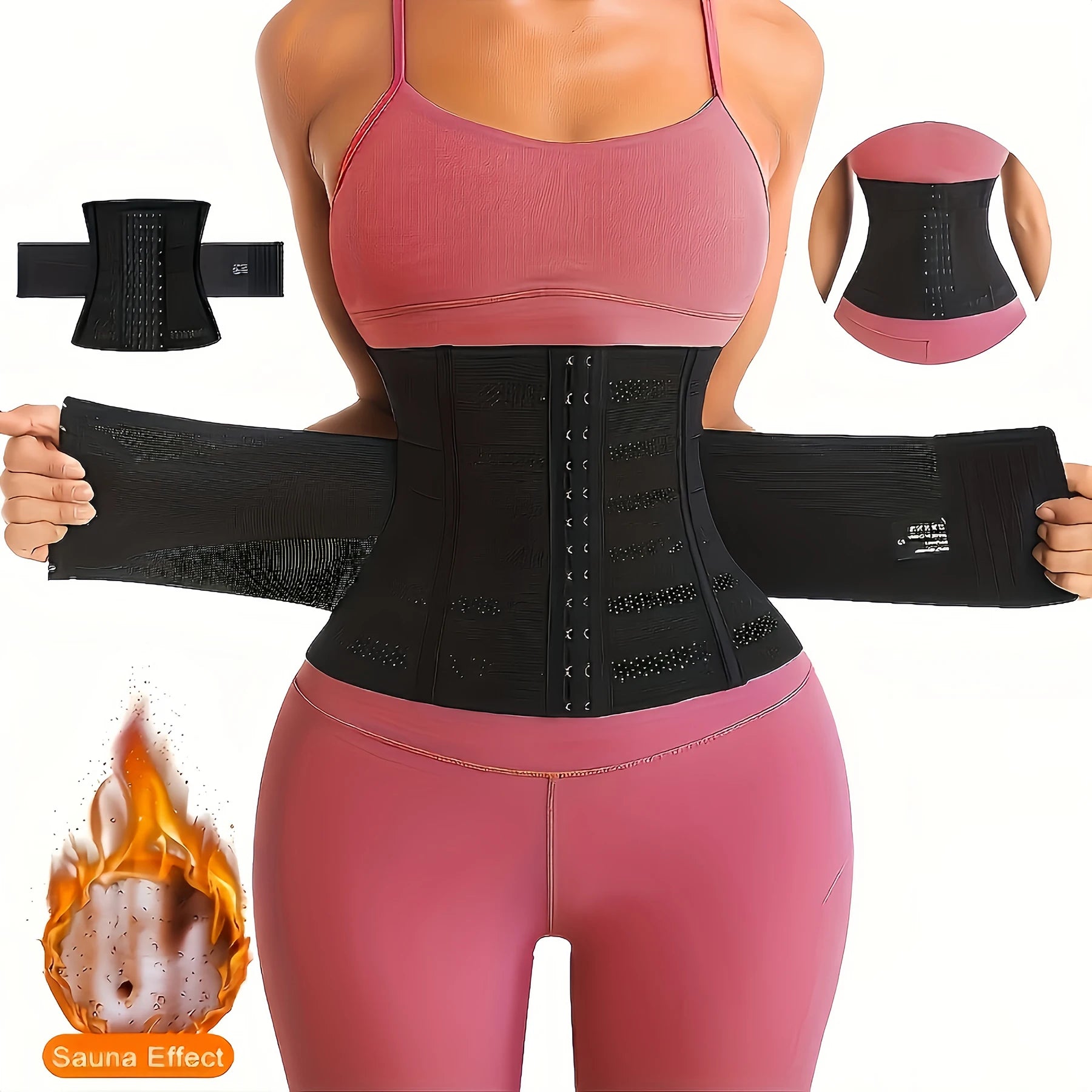 Black waist corset trainer for workout with sauna effect