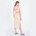 Emory Park Women's waist cut out dress in beige with a stylish back design and side slit