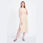 Emory Park Women's Waist Cut Out Dress in Beige with Side Slit and Adjustable Straps