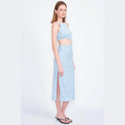 Emory Park Women's Waist Cut Out Dress in Light Blue with Side Slit for a Stylish Look