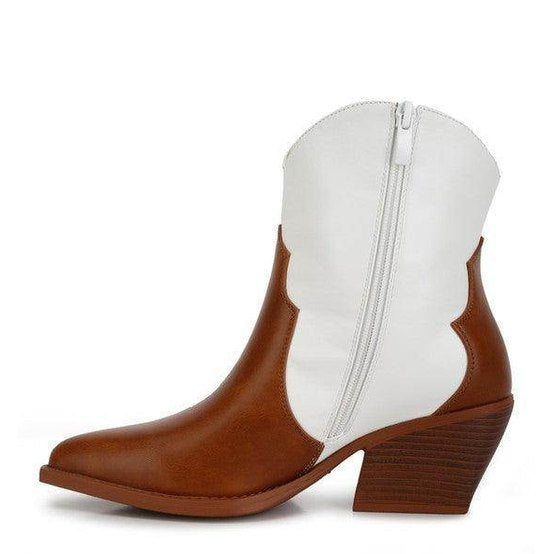 Wales Faux Leaher Patchwork Detail Boots - VacationGrabs