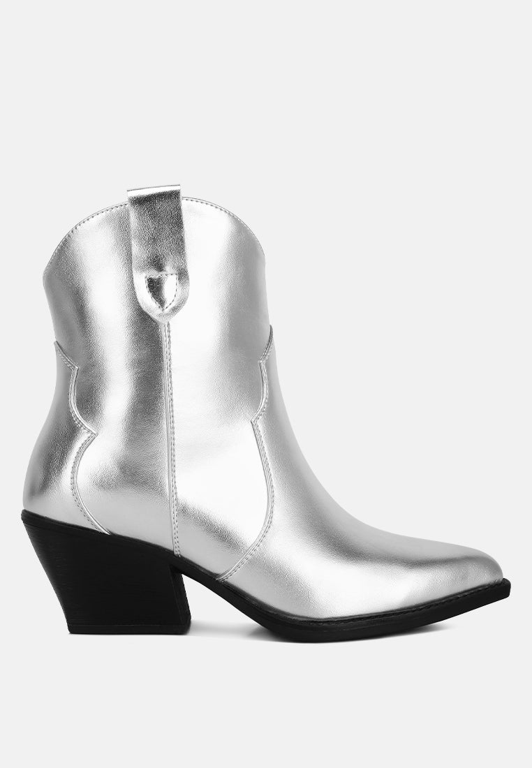 Silver metallic ankle boot on a white background