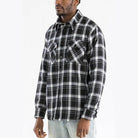 WEIV warm mens plaid shirt in black and white with button closure and chest pockets