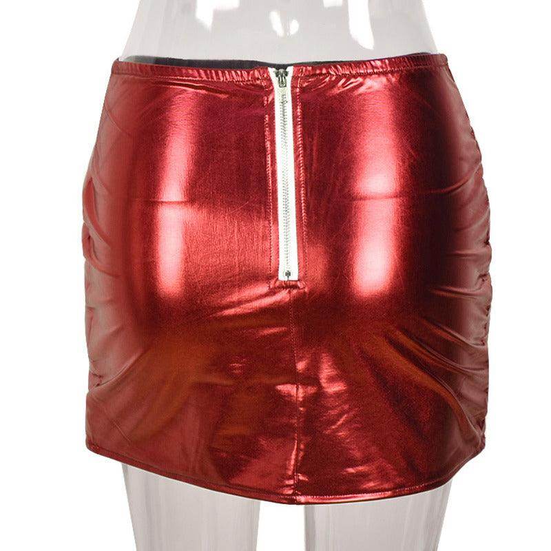 Red Iphigenia warm winter puffer skirt with a sleek design and zipper closure for stylish winter wear