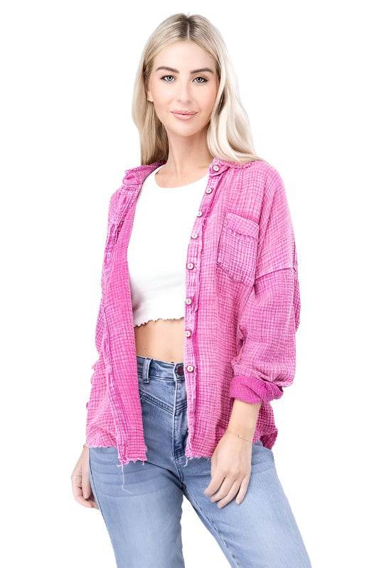 Washed Double Gauze Button Down Shirt - VacationGrabs