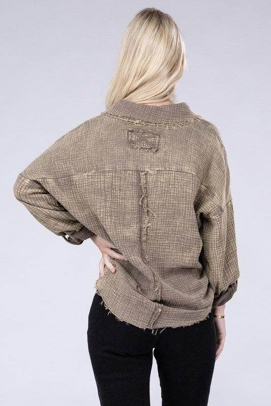 Washed Double Gauze Button Down Shirt - VacationGrabs