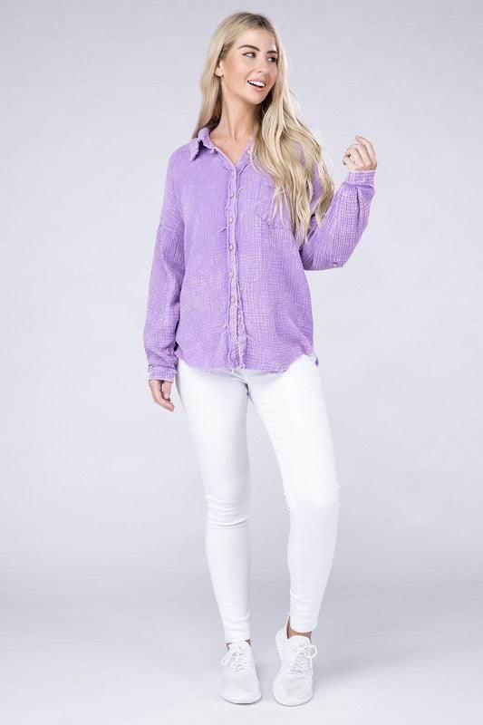 Washed Double Gauze Button Down Shirt - VacationGrabs