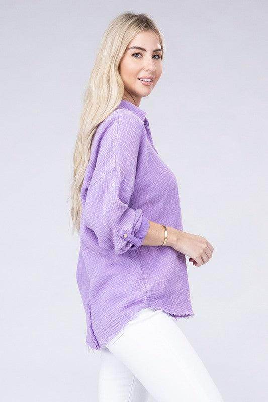 Washed Double Gauze Button Down Shirt - VacationGrabs