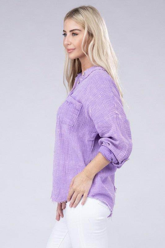 Washed Double Gauze Button Down Shirt - VacationGrabs