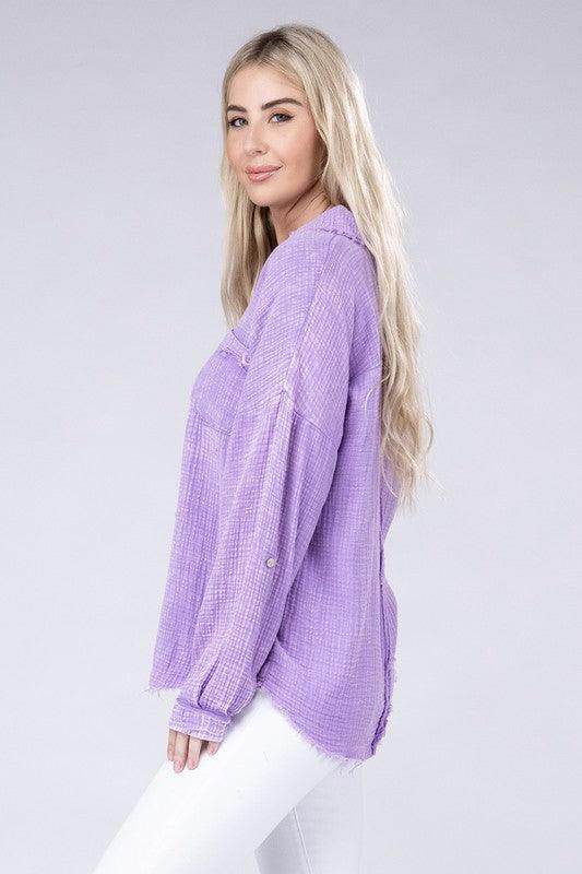 Washed Double Gauze Button Down Shirt - VacationGrabs