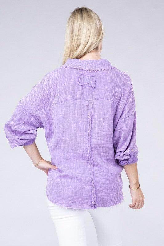 Washed Double Gauze Button Down Shirt - VacationGrabs