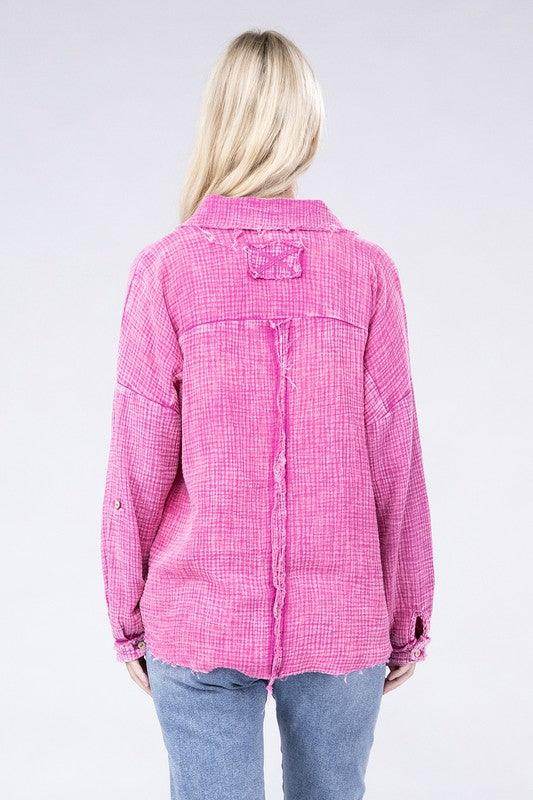 Washed Double Gauze Button Down Shirt - VacationGrabs
