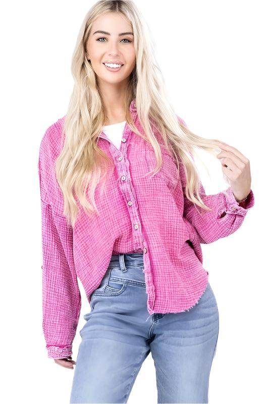 Washed Double Gauze Button Down Shirt - VacationGrabs