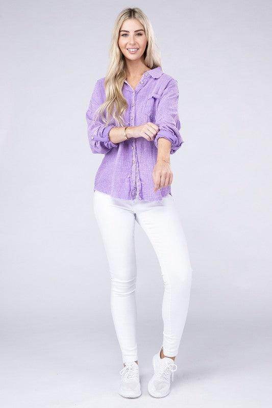 Washed Double Gauze Button Down Shirt - VacationGrabs