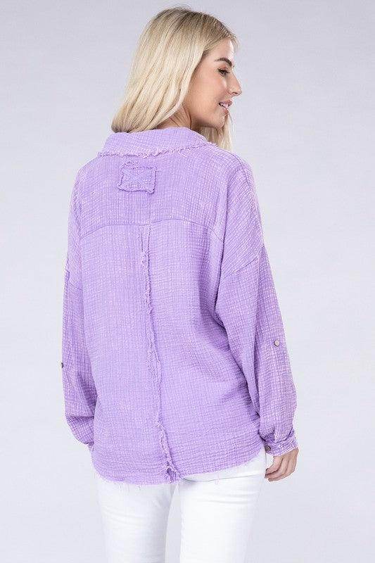 Washed Double Gauze Button Down Shirt - VacationGrabs