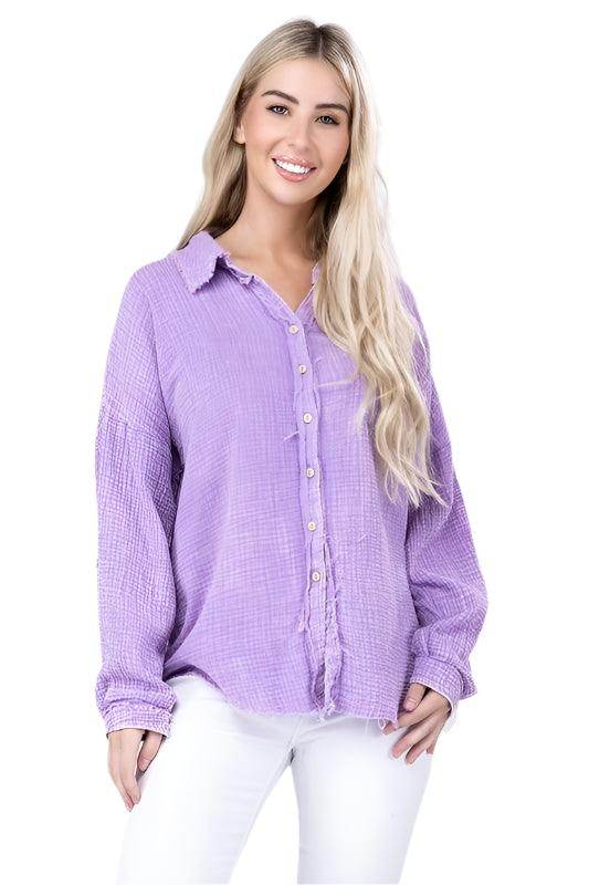 Washed Double Gauze Button Down Shirt - VacationGrabs