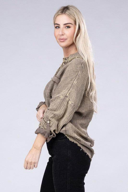Washed Double Gauze Button Down Shirt - VacationGrabs
