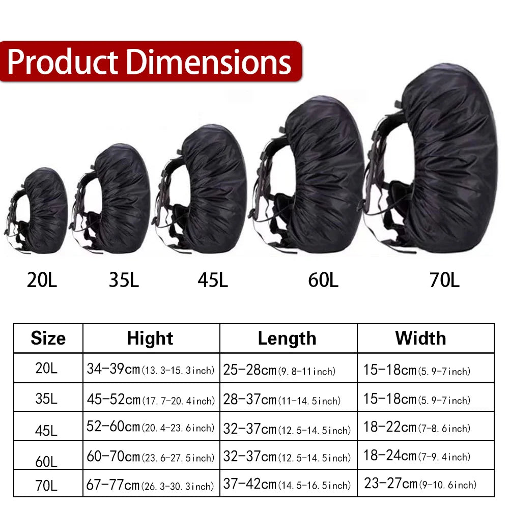 Waterproof backpack rain cover in black for outdoor protection