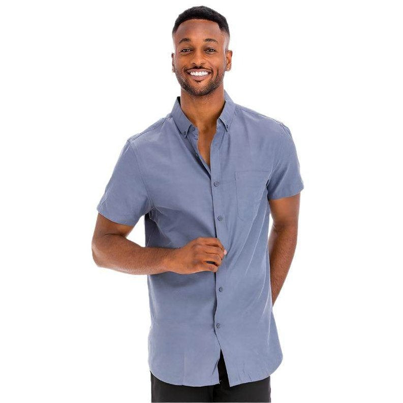 Mens Casual Short Sleeve Solid Shirts - VacationGrabs