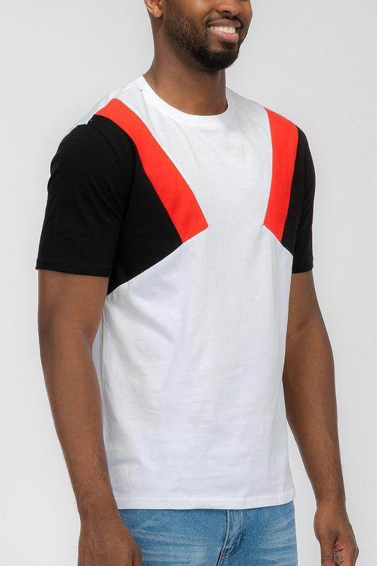 Mens Color Block Short Sleeve T-shirt - VacationGrabs