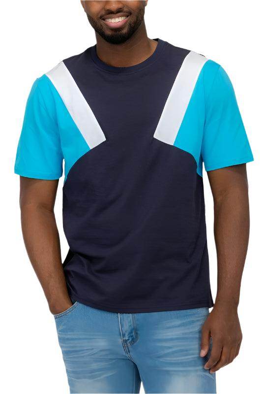Mens Color Block Short Sleeve T-shirt - VacationGrabs
