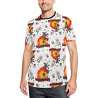 WEIV mens tropical print tshirt with vibrant sunset and palm tree design on white fabric