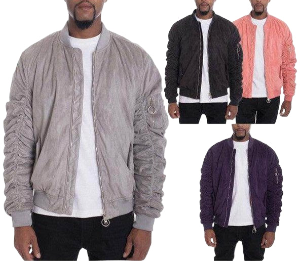 Microsuede Scrunched Bomber Jacket - VacationGrabs