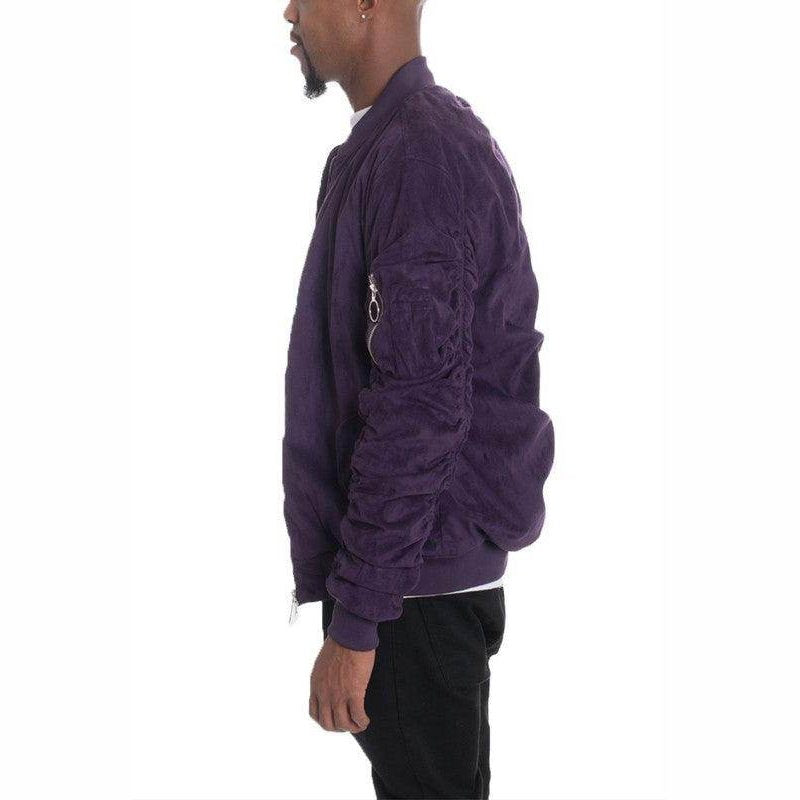 Microsuede Scrunched Bomber Jacket - VacationGrabs