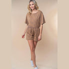 White Birch Full Size Short Sleeve Drawstring Romper - VacationGrabs