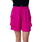 White Birch High Waisted Drawstring Knit Cargo Shorts - VacationGrabs