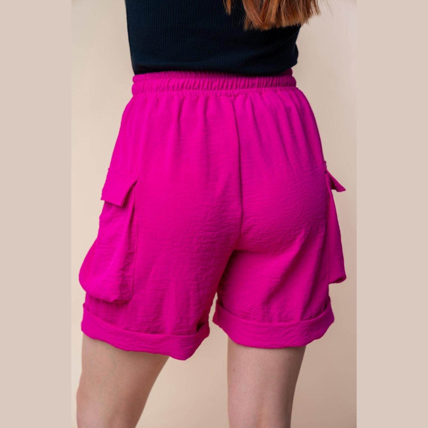 White Birch High Waisted Drawstring Knit Cargo Shorts - VacationGrabs