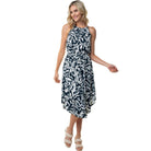 White Birch Tied Ruched Floral Sleeveless Knee Length Dress - VacationGrabs