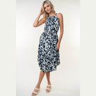 White Birch Tied Ruched Floral Sleeveless Knee Length Dress - VacationGrabs